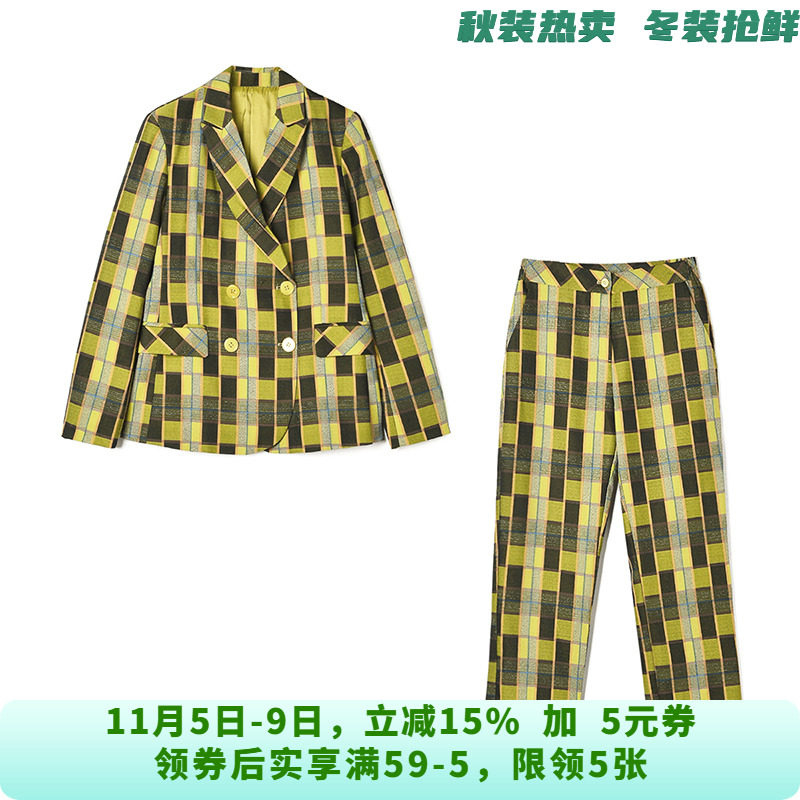 HH0U0112格纹外套+九分裤两件套装专柜折扣女装10.16秋