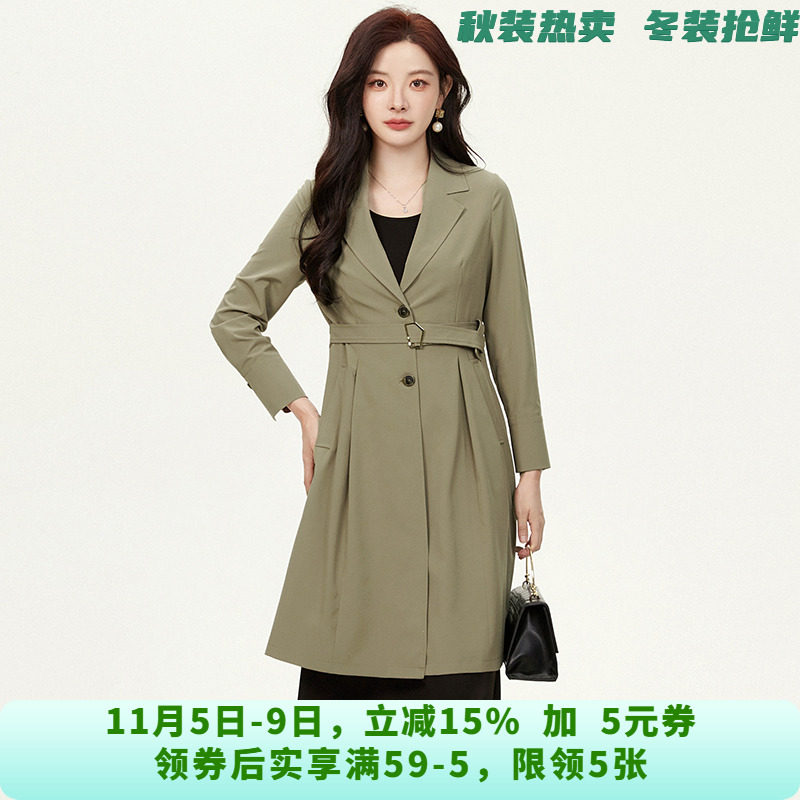XY0J0005优雅气质单排扣加长款风衣外套女7.11秋