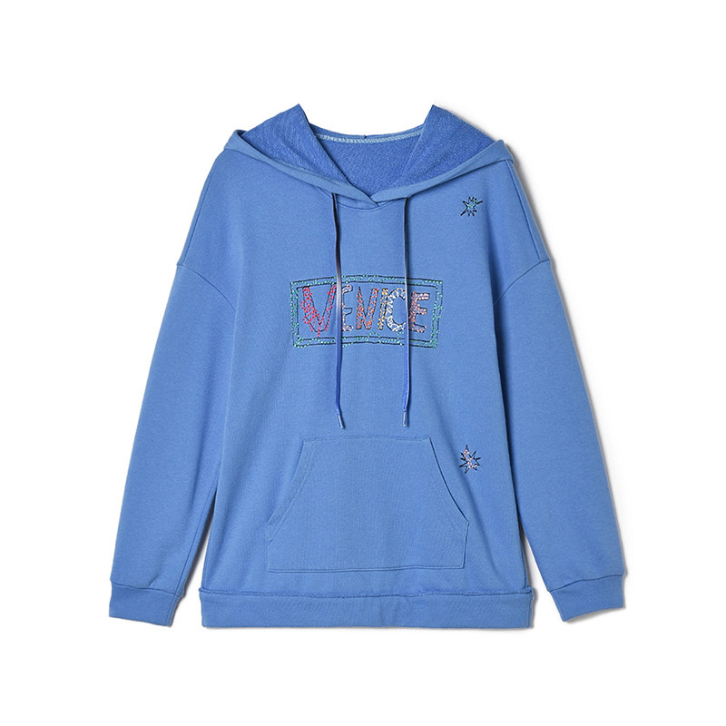 LR0L0004百搭修身连帽长袖上衣字母绣花卫衣女4.26春