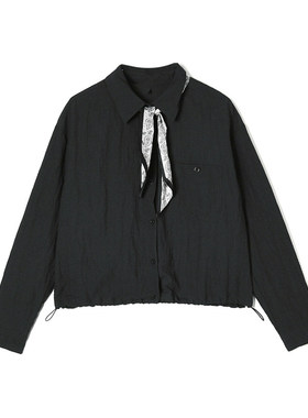 0D0002单排扣长袖上衣宽松系领带衬衫女3.9春