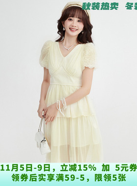 YM0A0048亮片短袖中裙淑女范裙子连衣裙女5.16夏