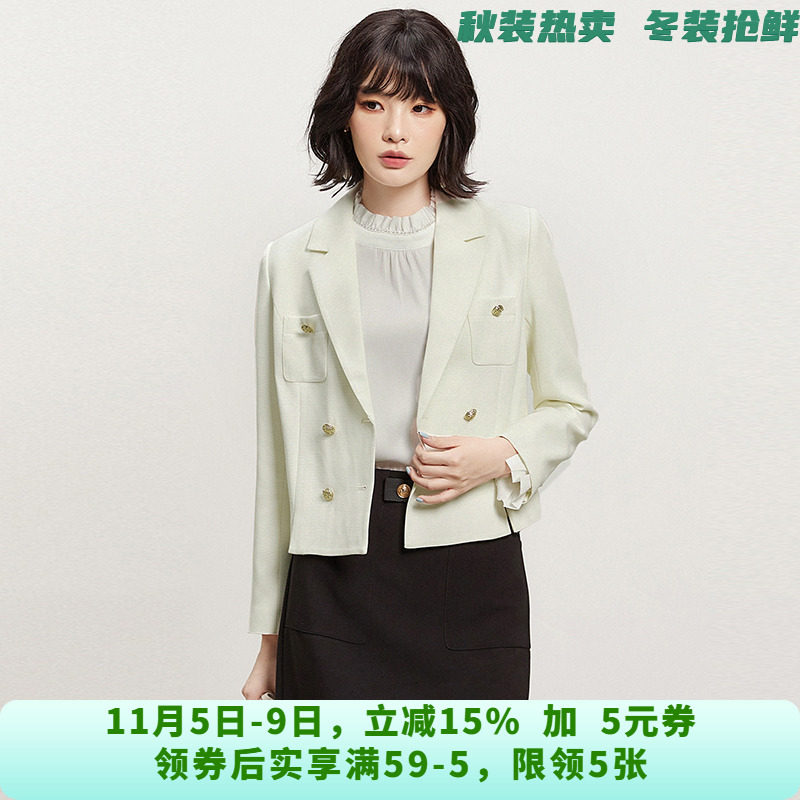 LR0K0002职业高级感上衣双排扣长袖外套女9.11秋