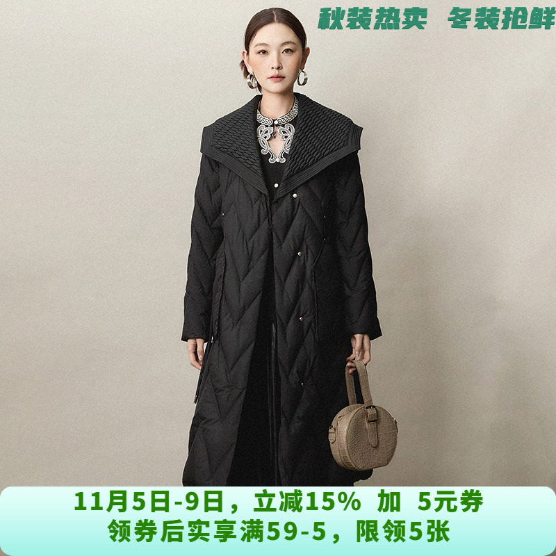 RU1B0002过膝保暖单排扣鸭绒外套羽绒服女10.31冬