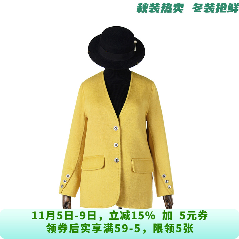 HE1E0076含绵羊毛显白双面尼毛呢外套大衣女11.17冬