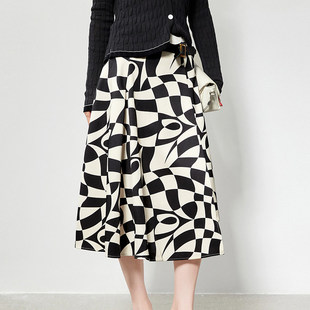 「秋」高端QR0B0010撞色时尚 感中长裙半身裙女2.24春