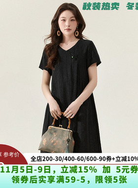 HH0A0104复古怀旧中裙连衣裙专柜折扣女装2025夏