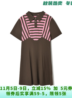 BP0A0007拼色条纹短裙可开扣裙子连衣裙女5.15夏