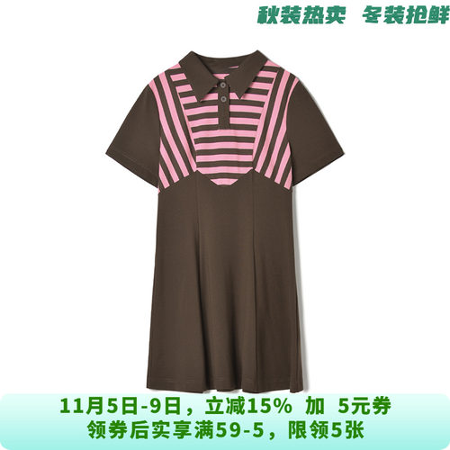 BP0A0007拼色条纹短裙可开扣裙子连衣裙女5.15夏
