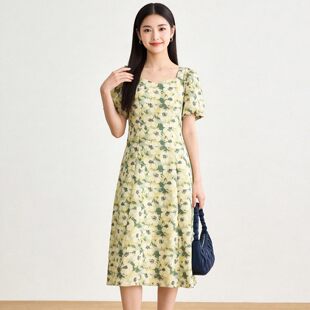 HH0A0004油画印花裙子连衣裙专柜折扣女装6.10夏