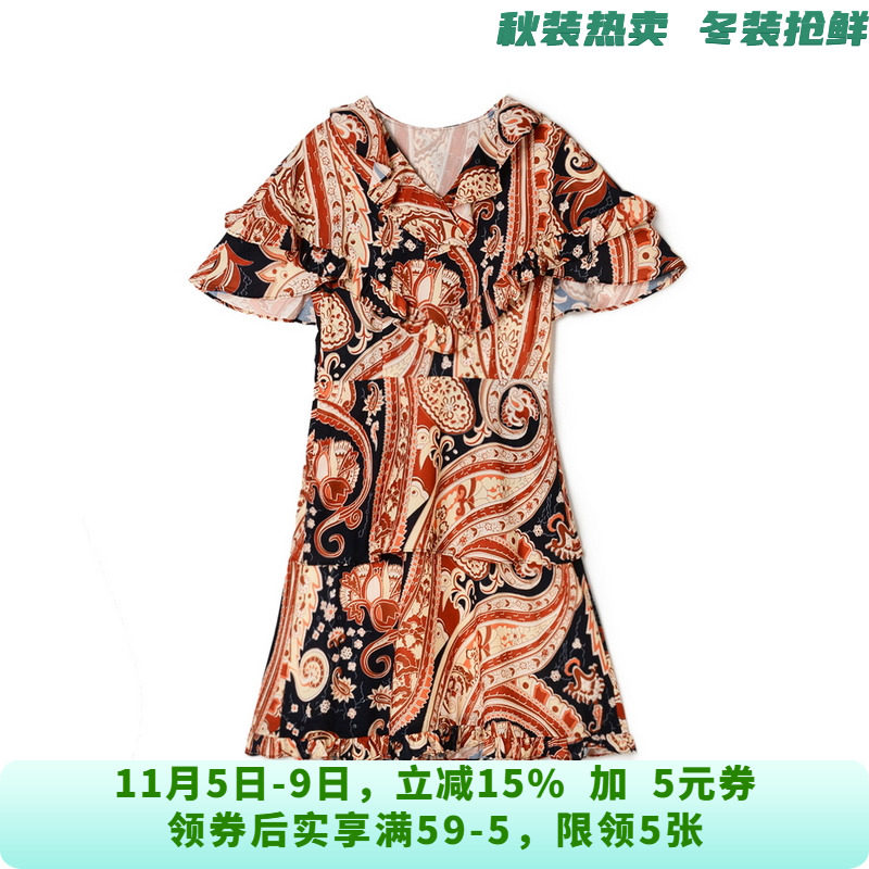 深圳南油NY0A0314民族风印花中裙连衣裙女6.9夏