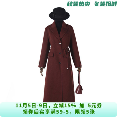 [禾哲]HZ1E0168含澳毛双面尼加长款大衣女11.14冬