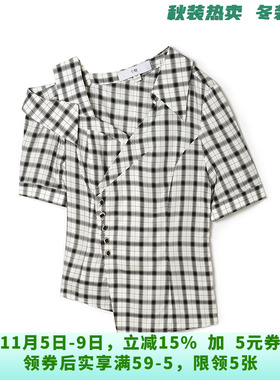 YM0D0011拼色格纹设计感上衣含醋纤衬衫女4.14夏
