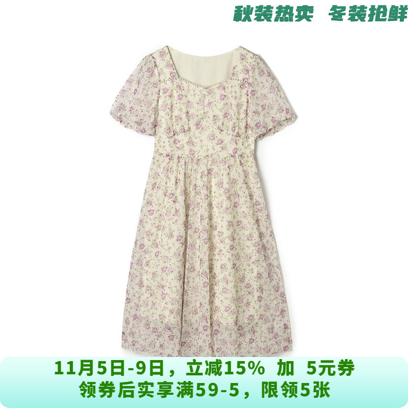 XJ0A0011甜美碎花中裙设计感裙子连衣裙女6.2夏