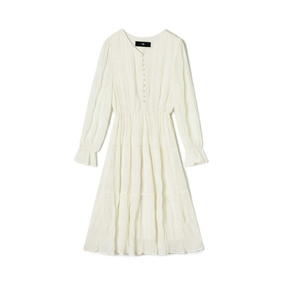 温柔风高腰裙聚酯纤维纯色