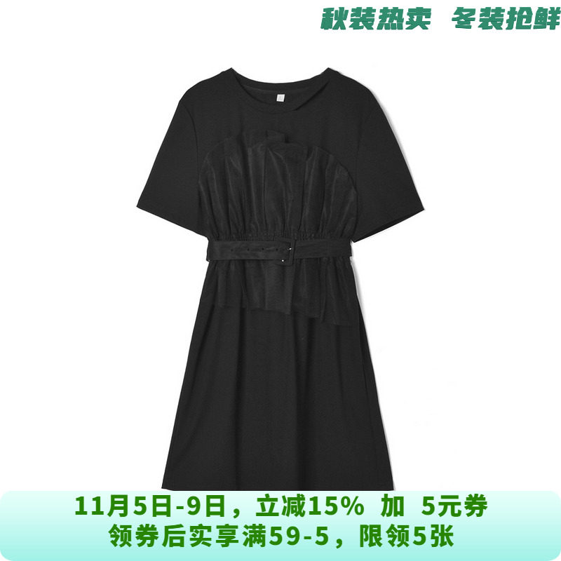 HY0A0007套头圆领短裙系腰带裙子连衣裙女5.17夏