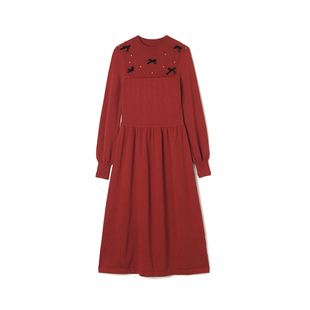 XD0A0004蝴蝶结装 饰中长裙高弹裙子连衣裙女12.13冬