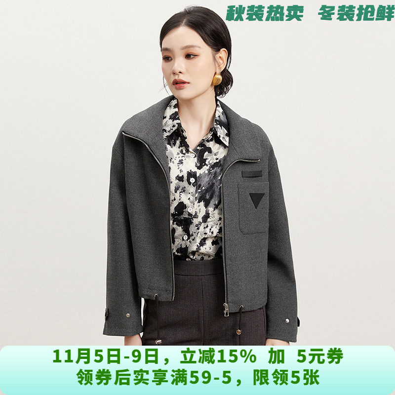 品牌专柜特卖0K0006抽绳系带设计上衣纯色长袖外套女2025秋