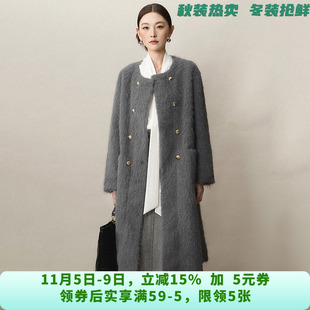 RU0K0008时尚 双排扣外套女10.31冬 毛绒感气质加长款