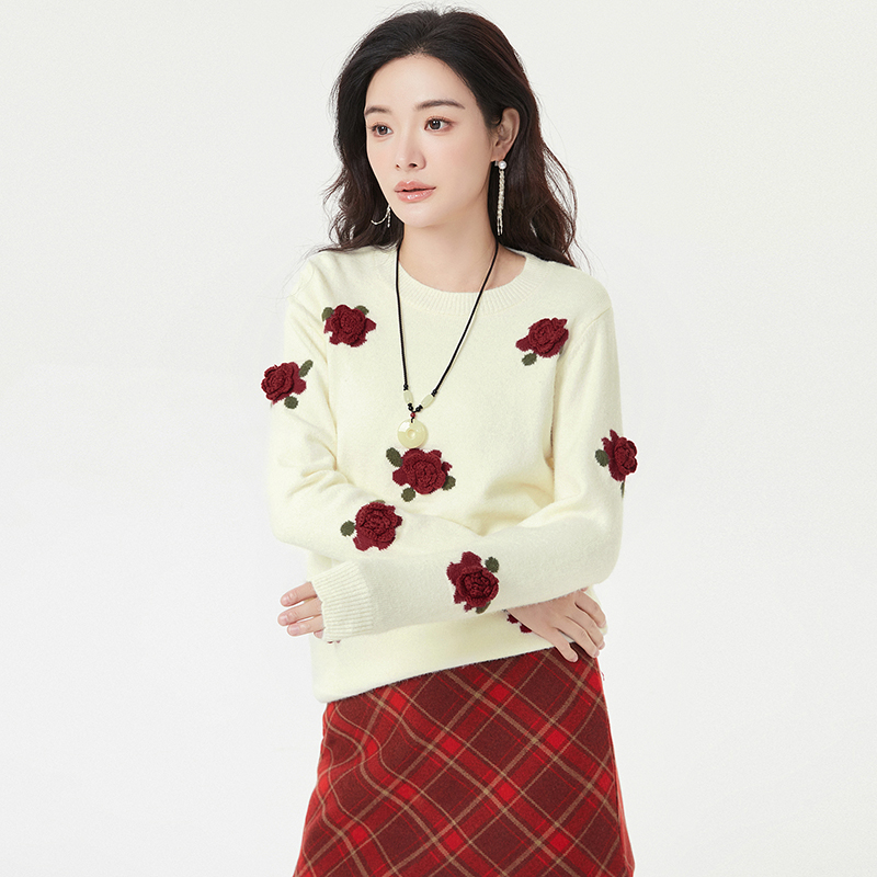 ZD0H0008立体花朵设计上衣可外穿套头毛衣女10.17冬