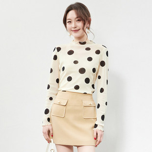 「秋」高端QR0E0023拼色波点上衣打底针织衫 女2.24春