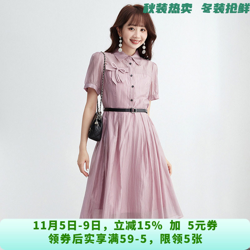 HG0A0006温柔素雅中裙可开扣裙子连衣裙女4.28夏