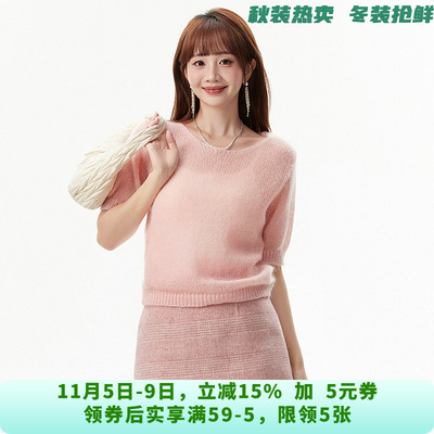 HC0E0048套头五分袖上衣微弹修身针织衫女9.11秋