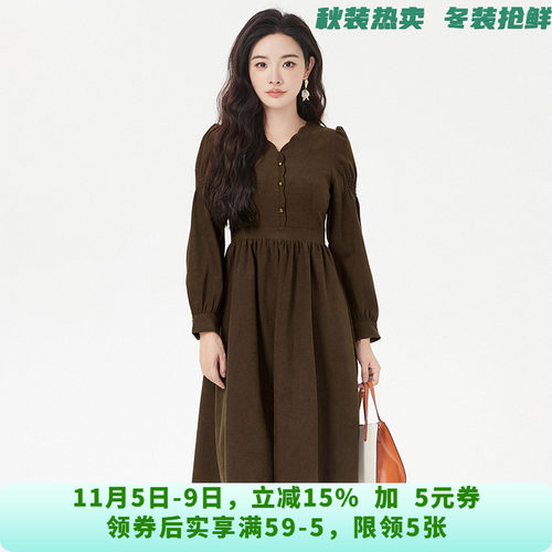 RU0A0047文艺复古中长裙高腰裙子连衣裙女10.2秋