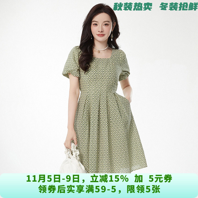 HH0A0022棉质短袖中裙连衣裙专柜折扣女装2025夏