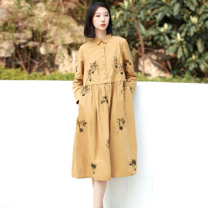 淑女高腰裙棉纯色印花