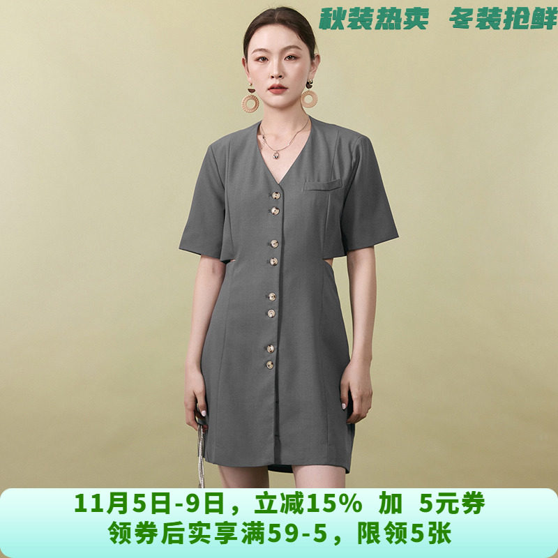 PG0A0002时尚露背短裙单排扣裙子连衣裙女6.15夏