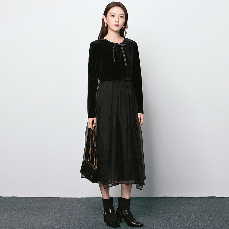 高端ZQ0A0004舒适绒感长袖中长裙连衣裙女12.14冬