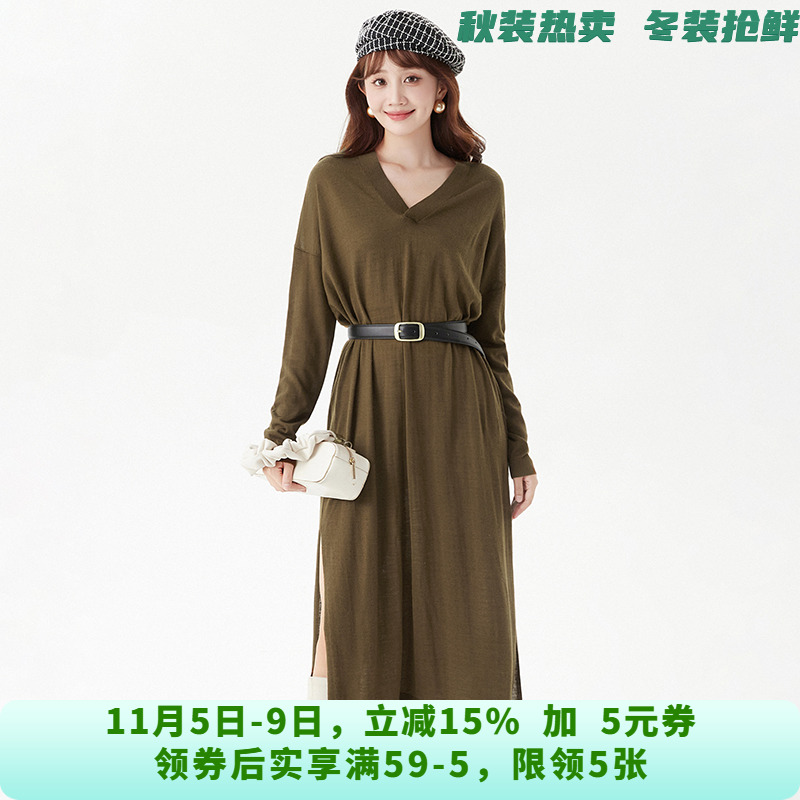 9魅纯色温婉气质中长裙套头