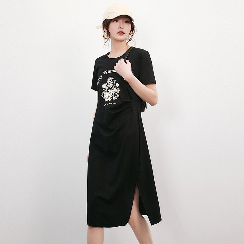 UN0A0012时尚不规则设计中长裙子短袖连衣裙女4.11夏