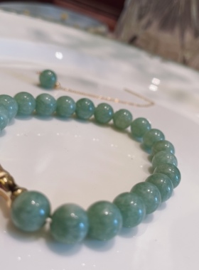 翡翠圆珠8mm+手链设计款工艺竹节磨砂两色交错搭配