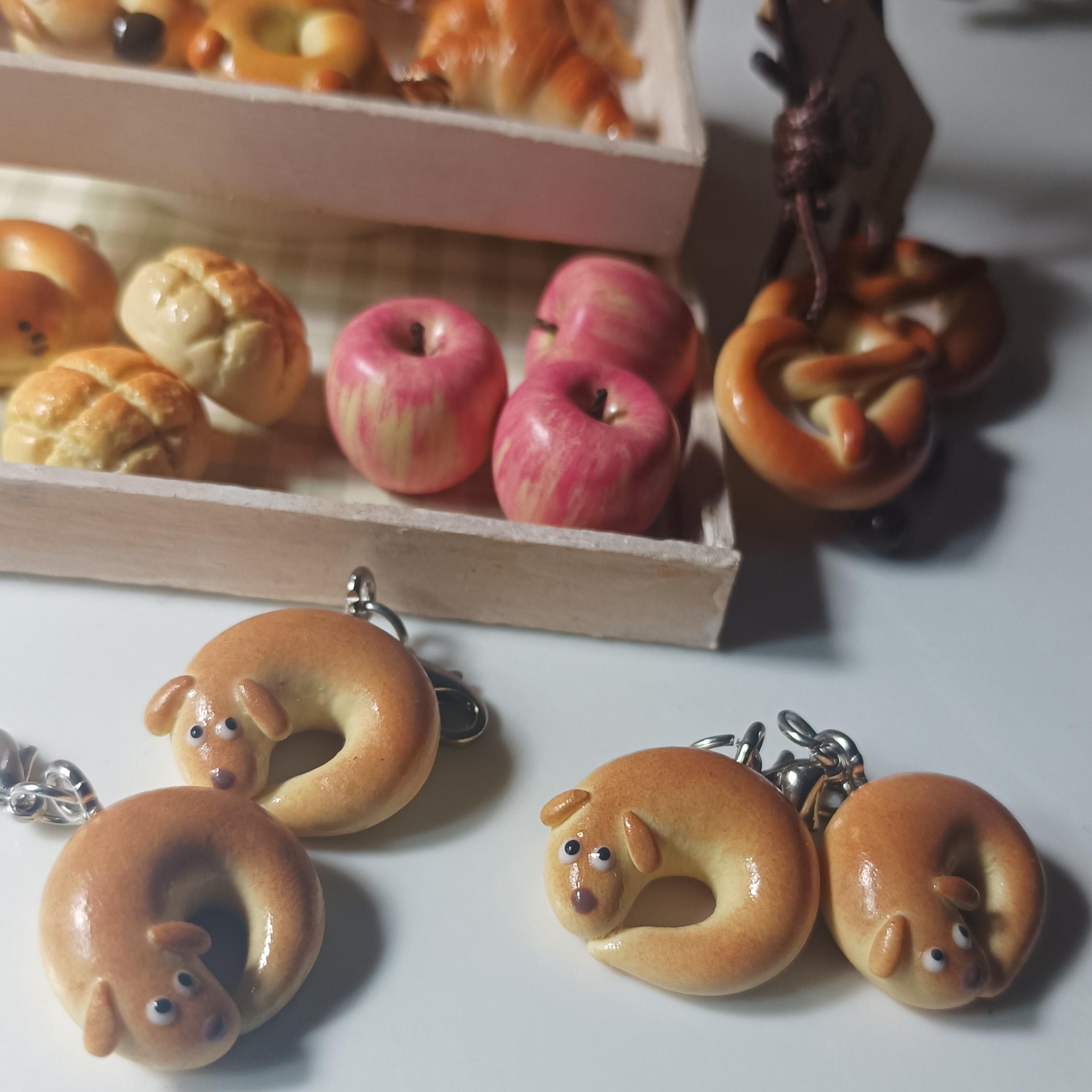 手作食玩微缩仿真面包贝果小贝狗手机链拉链扣挂件礼物饰品