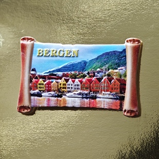 挪威bergen卑尔根旅游纪念创意立体卷轴装 饰品磁力冰箱贴仿陶瓷