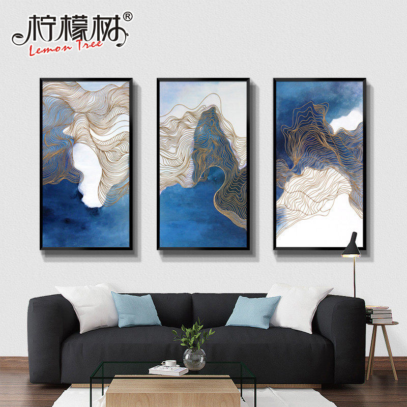 柠檬树 新中式客厅背景墙装饰画办现代简约壁画公室玄关竖版挂画