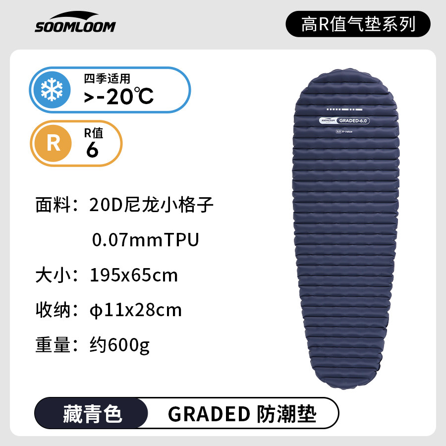 soomloom高R值户外露营充气防潮垫休闲垫登山徒步便携单人气睡垫