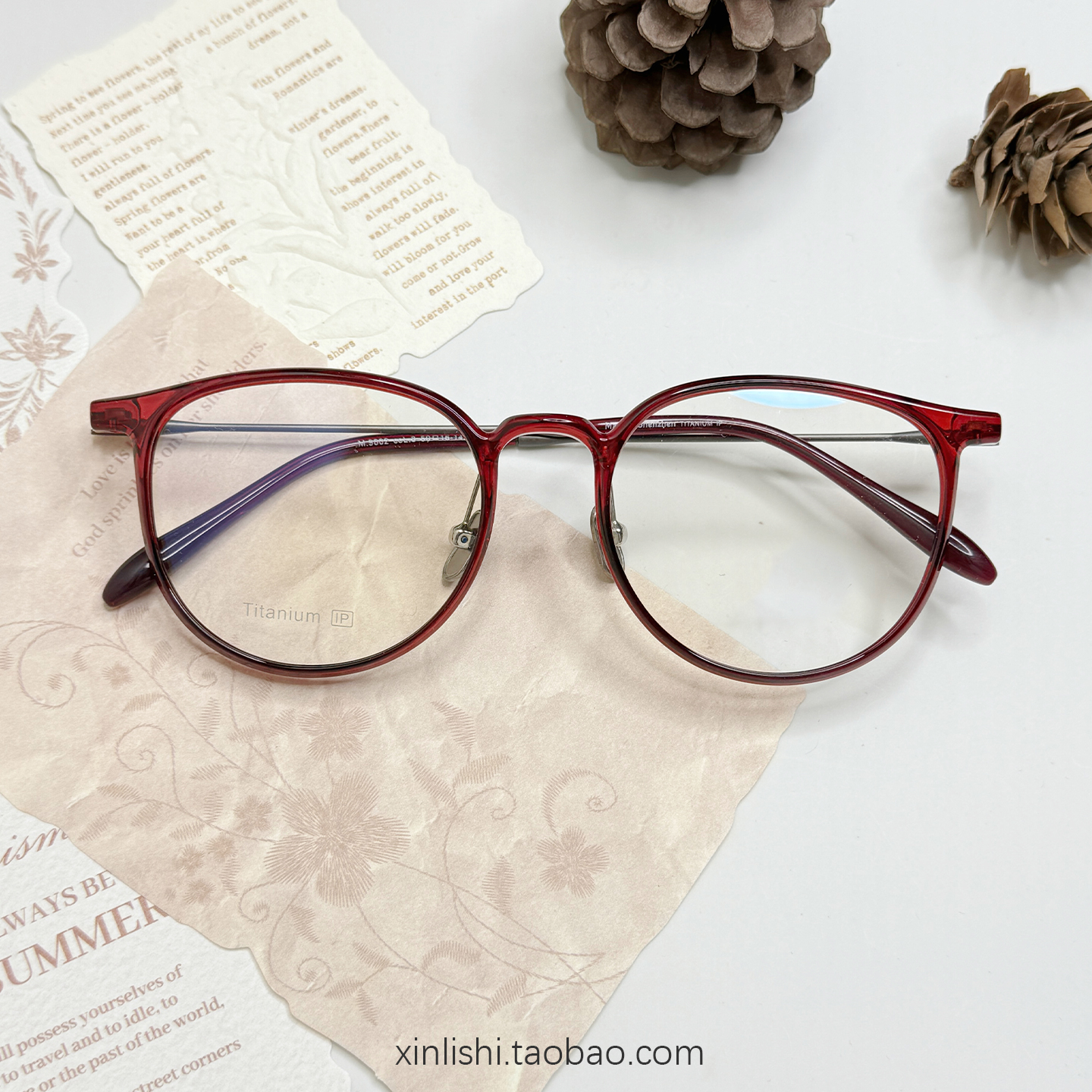 韩系安可拉红超轻钛架圆框眼镜