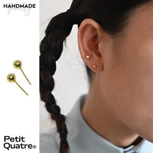 Petit Quatre手工制18k黄金简约基础实心椭圆豆豆耳钉男女同款