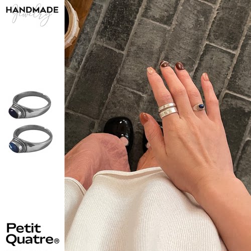 petitquatre情侣银简约镶嵌饰品