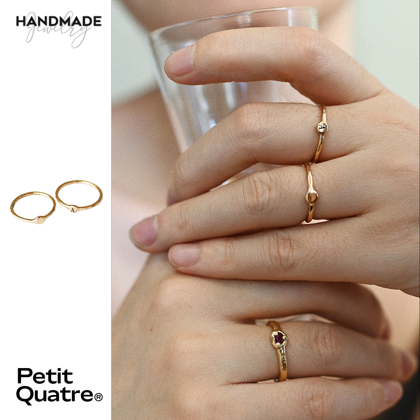 PetitQuatre手工制k金黄金戒指