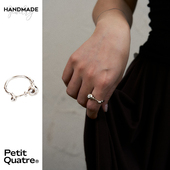 PetitQuatre原创设计纯手工制通体925纯银抽象里拉琴镶嵌戒指情侣