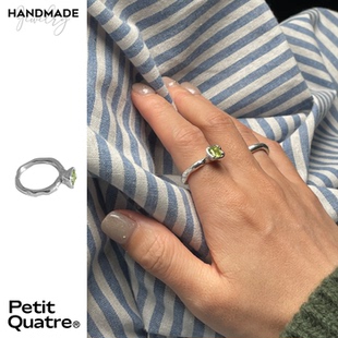 原创设计PetitQuatre四方形天然橄榄石手工925银小众戒指