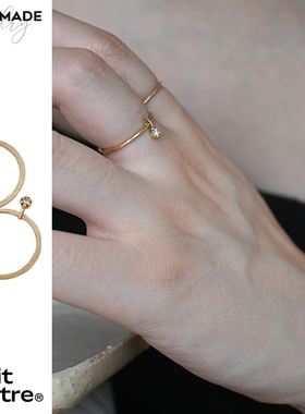 Petit Quatre手工制18k金五分钻纹理可叠戴质感细圈戒指男女同款