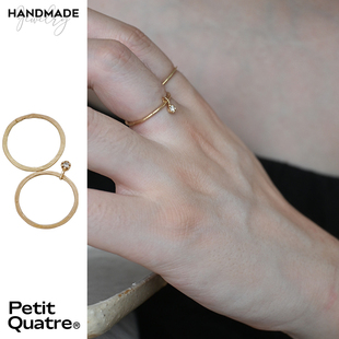 Petit Quatre手工制18k金五分钻纹理可叠戴质感细圈戒指男女同款