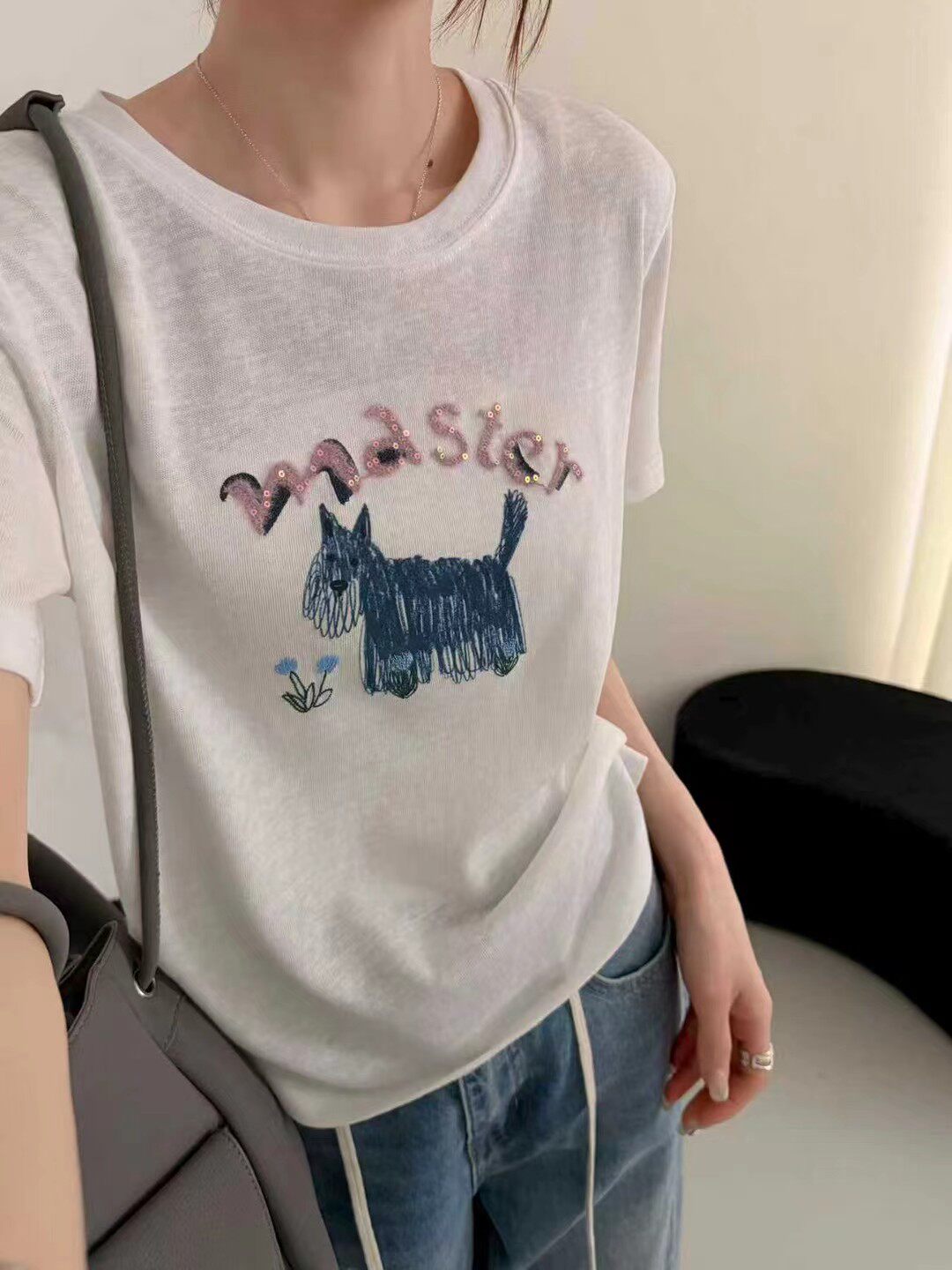 显瘦刺绣T恤女学生上衣韩版纯棉T恤