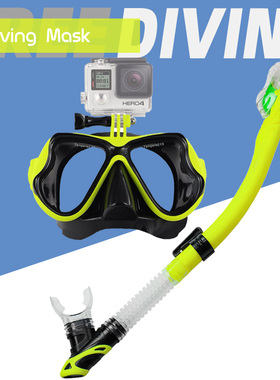 成人钢化玻璃潜水镜全干式呼吸管近视面罩浮潜套装装备带相机支架