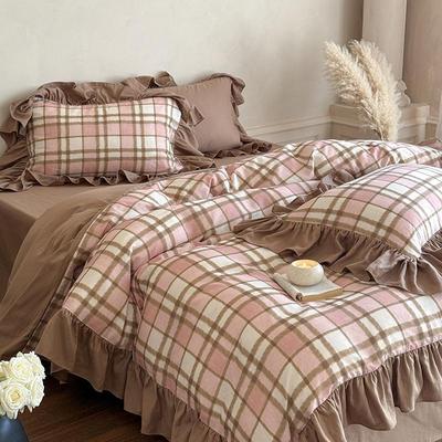 格子全棉双层纱四件套