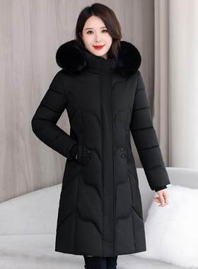 2025年新款冬季大码羽绒棉服中长款加厚保暖大毛领外套中老年女装
